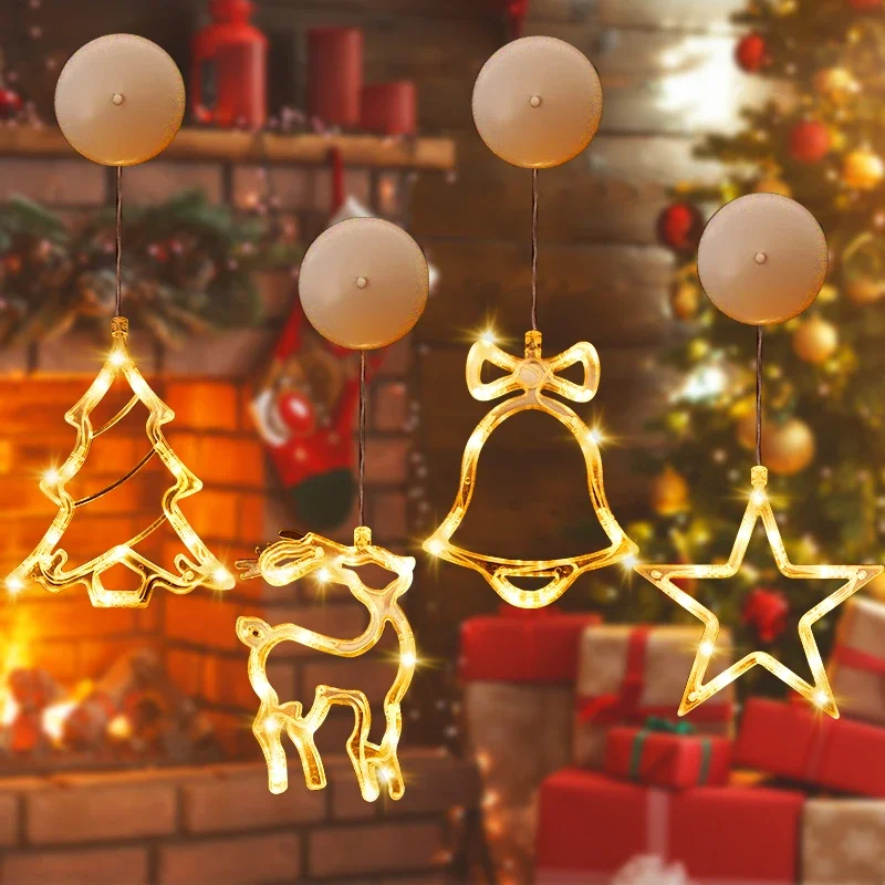 1-5pcs Christmas Tree Snowman Decor Lights LED Star Bell Suction Cup for Window Room Holiday Party Decoration