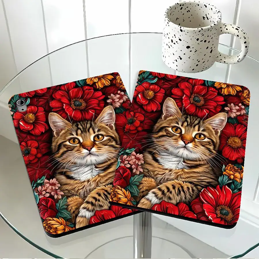 Cute Flower Cat With Pencil Holder Case for Xiaomi Pad 6s Pro 7 Ultra Redmi Pad SE K Pad 8.8 9.7 12.4 Inch Pad 5 6 7 8 Pro