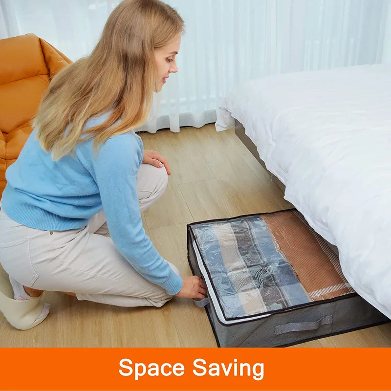 Large Under Bed Storage Bag Containers, Foldable Under-the-Bed Storage Bins with Reinforced Handles & Clear Window