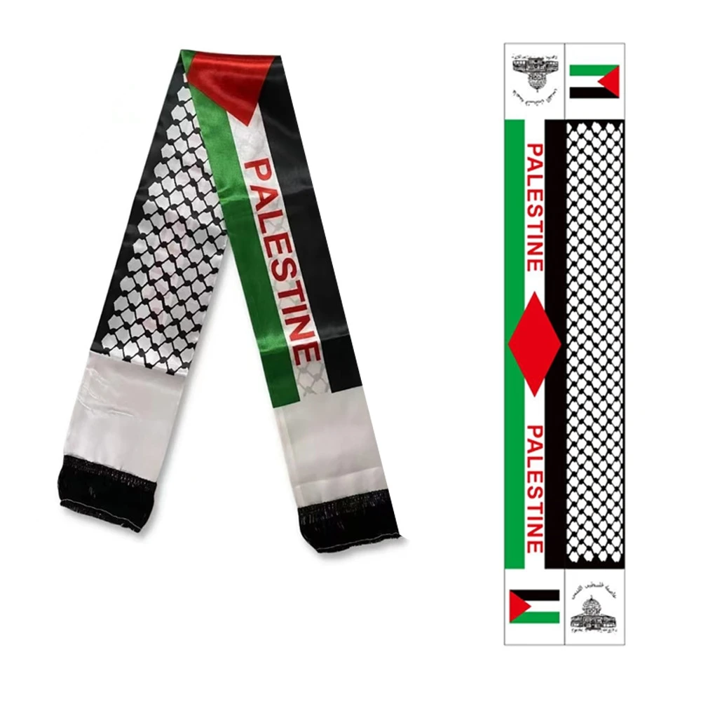 Flag bendera Palestina syal Kustom Hari Nasional Palestina 14*130cm syal cetak Satin bendera Palestina syal