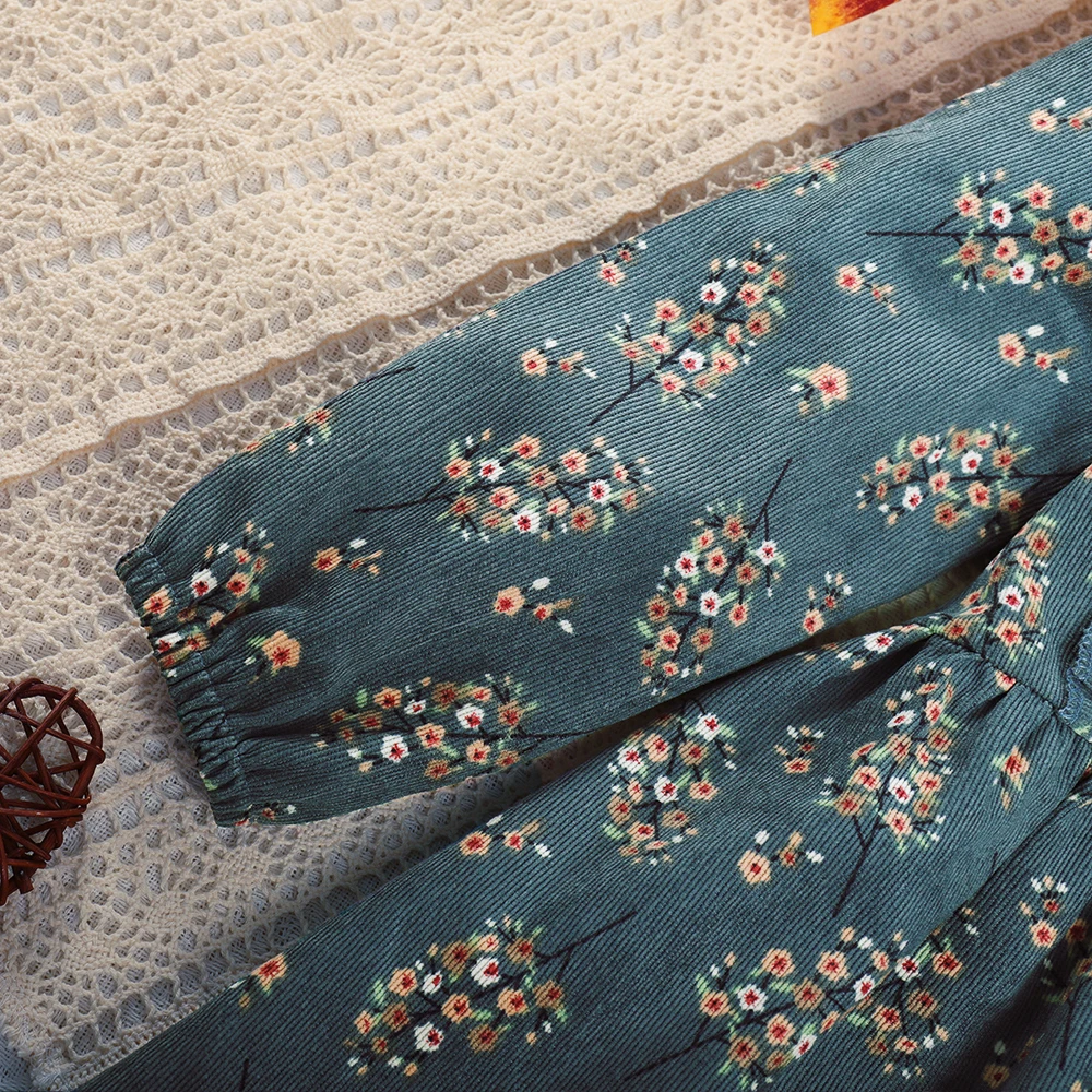 النسخة الكورية من الترفيه الريف نمط الفتيات الخريف جديد تكدرت زهرة طباعة فستان بكم طويل ملابس الموضة للأطفال #5