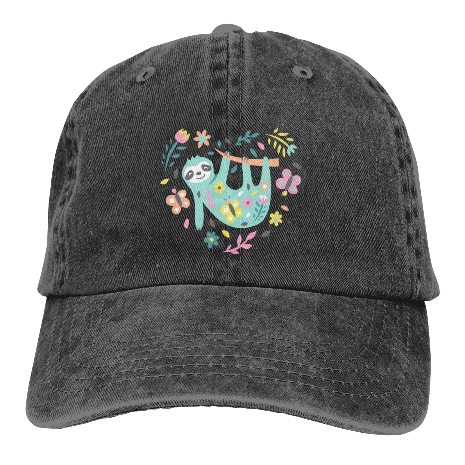 Cute Sloth Baseball Cap for Men Women Vintage Adult Denim Hat Washed Cotton Fashion Cap Unisex Adjustable Outdoor Sports