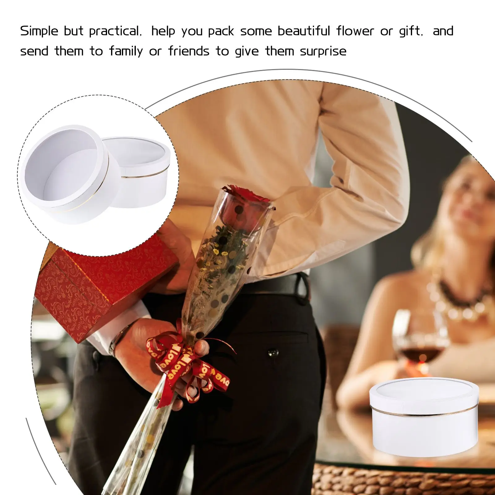 

2pcs White Round PVC Flower Gift Boxes Coated Paper Lids for Flowers Decor Arrangements Valentine Floral Present Packaging Box