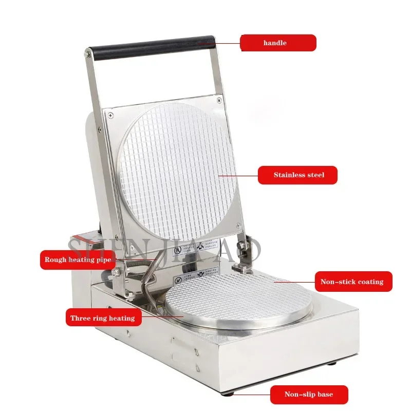 Mesin pembuat wafel elektrik stainless steel, mesin pembuat wafel kerucut stainless steel kepala tunggal komersial, mesin pembuat roti es krim wafel