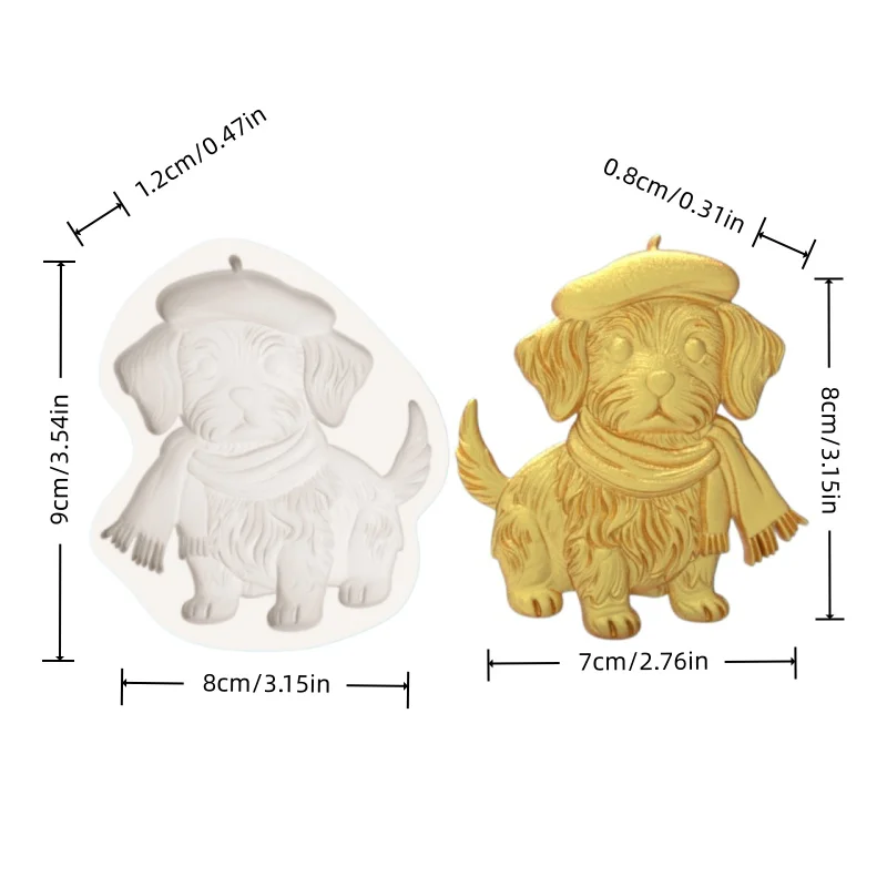 Hat-Wearing Scarf-Wearing Painter Dog-Shaped Silicone Mold Set Fondant Chocolate Handmade Silicone Mold