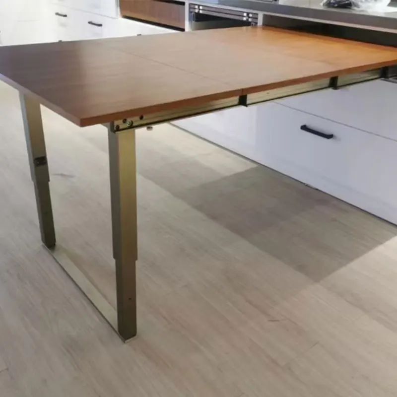 Hot Selling Space Saving Champagne Color Invisible Table Mechanism With Double Feet For Dinning Table