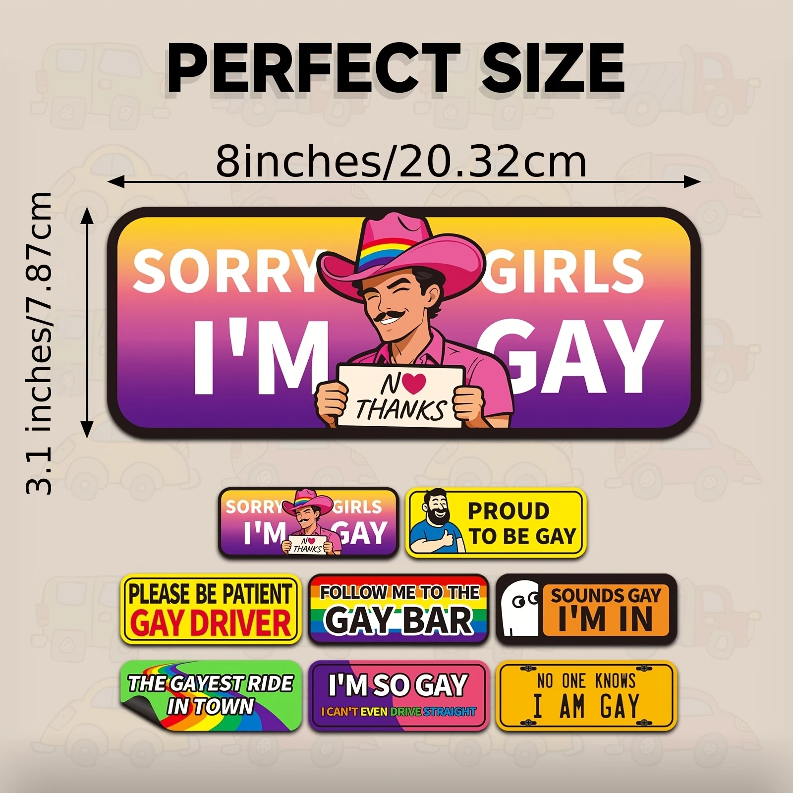Funny Pride Bumper Magnet Stickers LGBTQ Gay Pride Magnetic Decals for Car Truck Vehicle Prank Joke Auto Stickers Fridge Magnets