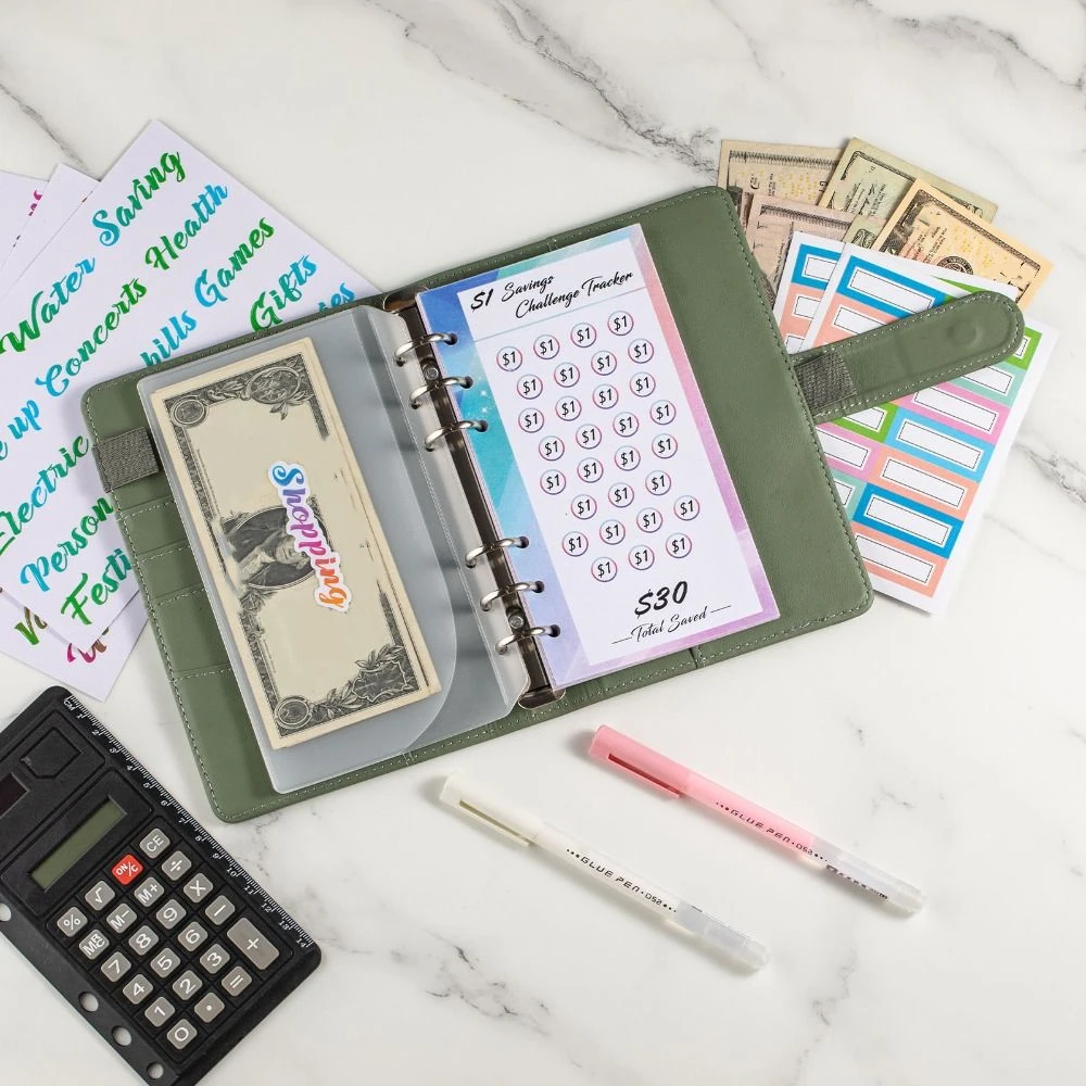 PU Leather Envelope Challenge Binder Challenging Refillable Savings Challenges Book Loose-leaf Savings Handbook