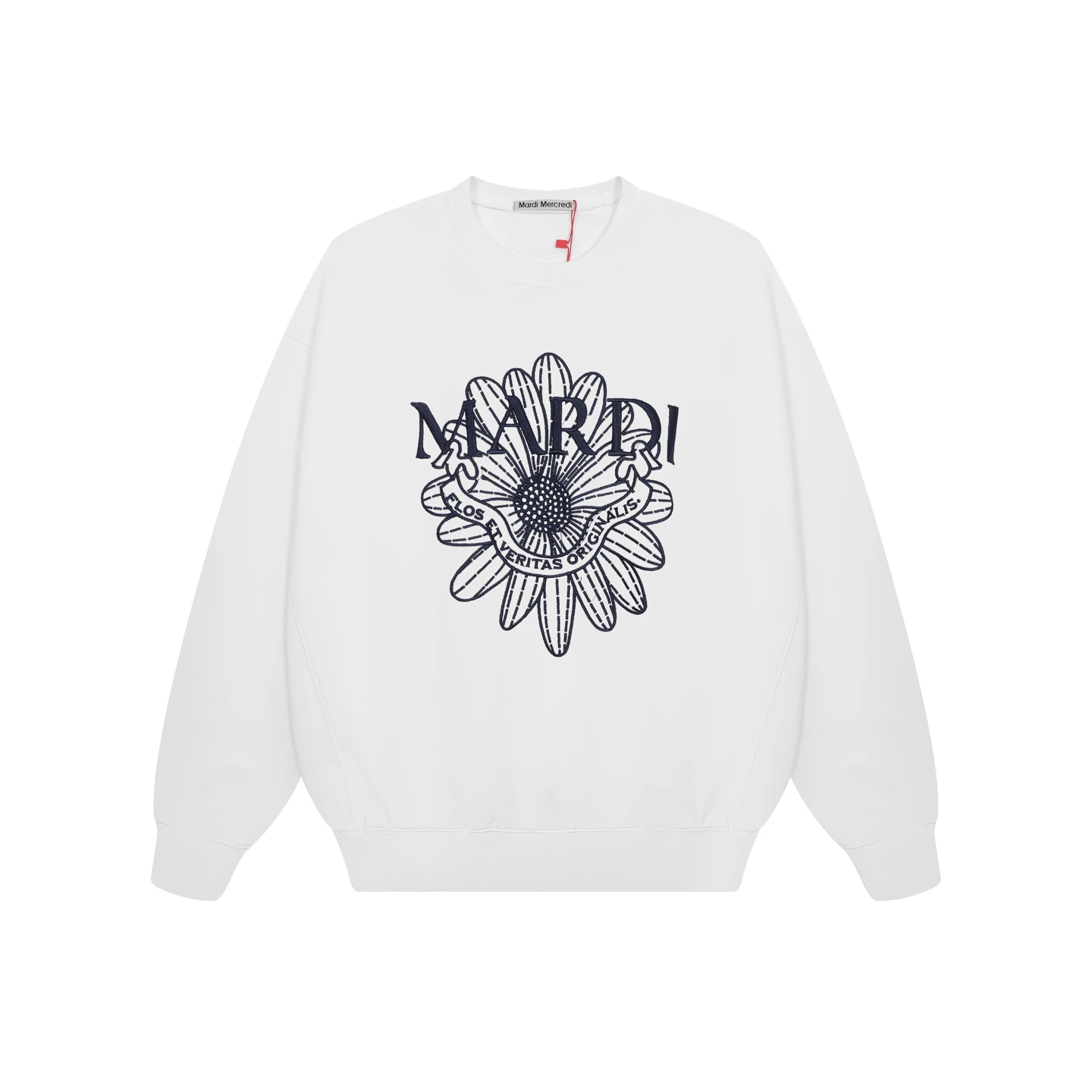 Mardi Mercredi Women Long Sleeve Top Pure Cotton Daisy Badge Satin Embroidery Preppy Crewneck Pullover Sweatshirt for Daily
