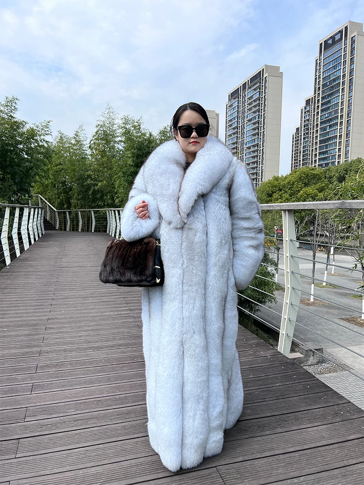 women luxury fur coat real fox fur longer coat bigger size natural blue fox fur trench coat oversize laides fox jacket