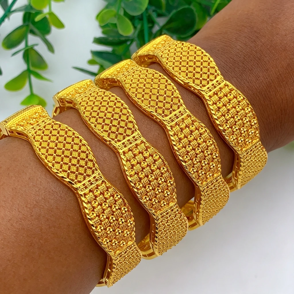 Indian Gold Color Bangles For Women Wedding Dubai Jewelry African Middle East Bracelets Arab Birthday Party Gift Jewelry