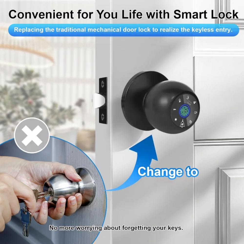 قفل الباب الذكي Tuya APP التحكم ببصمة الإصبع قفل الكرة الميت الترباس مع كلمة المرور بطاقة RFID التحكم عن بعد مناسبة للداخل #3