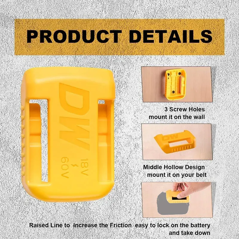 1/2/3pcs for Dewalt 18V 20V 60V Battery Holder Wall Storage Mounts Stander Mount Display Hanger Dock Battery Belt Buckle Yellow