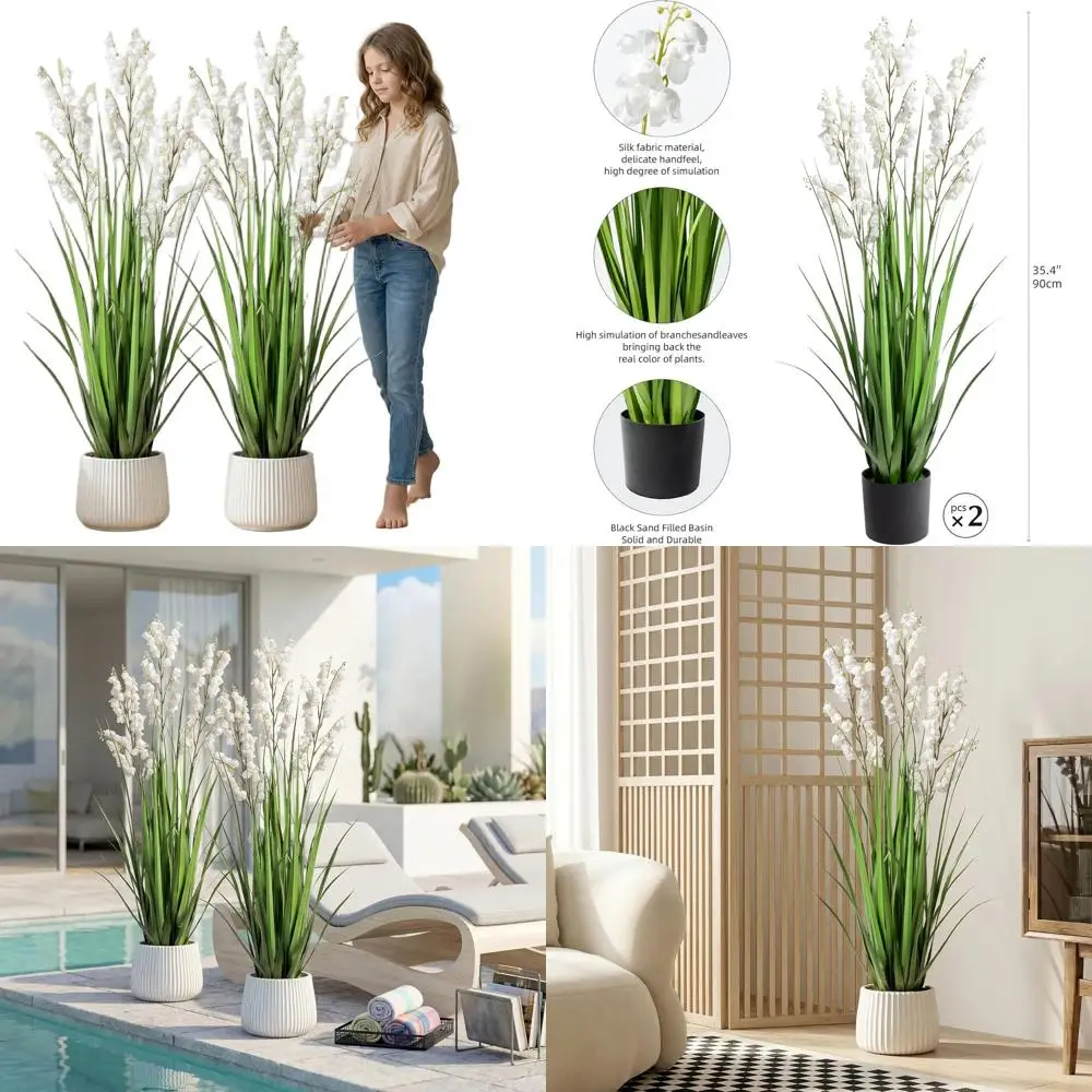 

Indoor/Outdoor Artificial Pampas Grass, 36 Tall, 2-Piece White Fake Grass for Living Room Decor