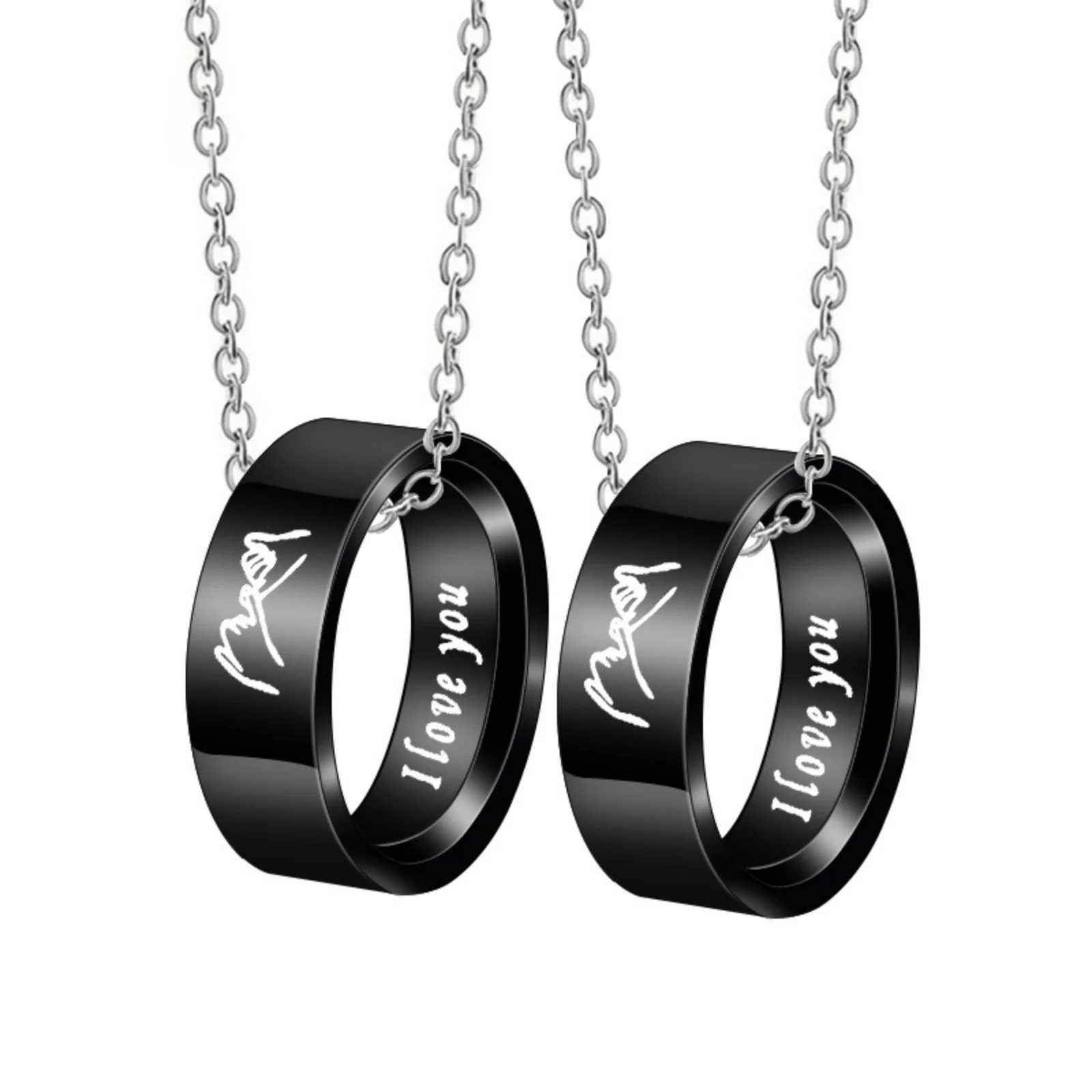 1pc Stainless Steel Necklace Silver Color Link Cable Chain Finger Ring Message 
