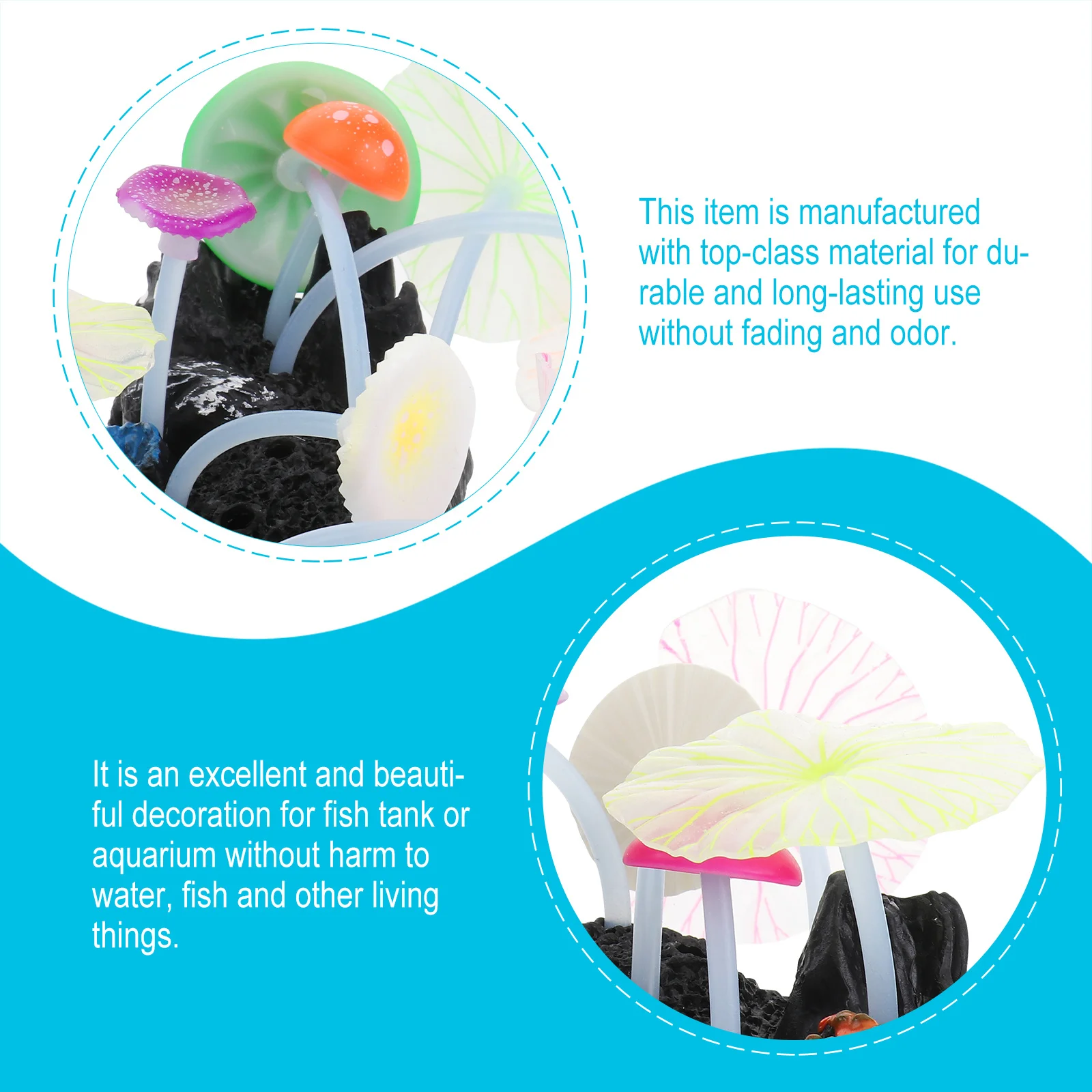 

Lotus Leaf Aquarium Decor 4 Leaves 5 Mushrooms Lifelike Fake Plants for Fish Tank Silicone Waterproof Easy Clean Decorations