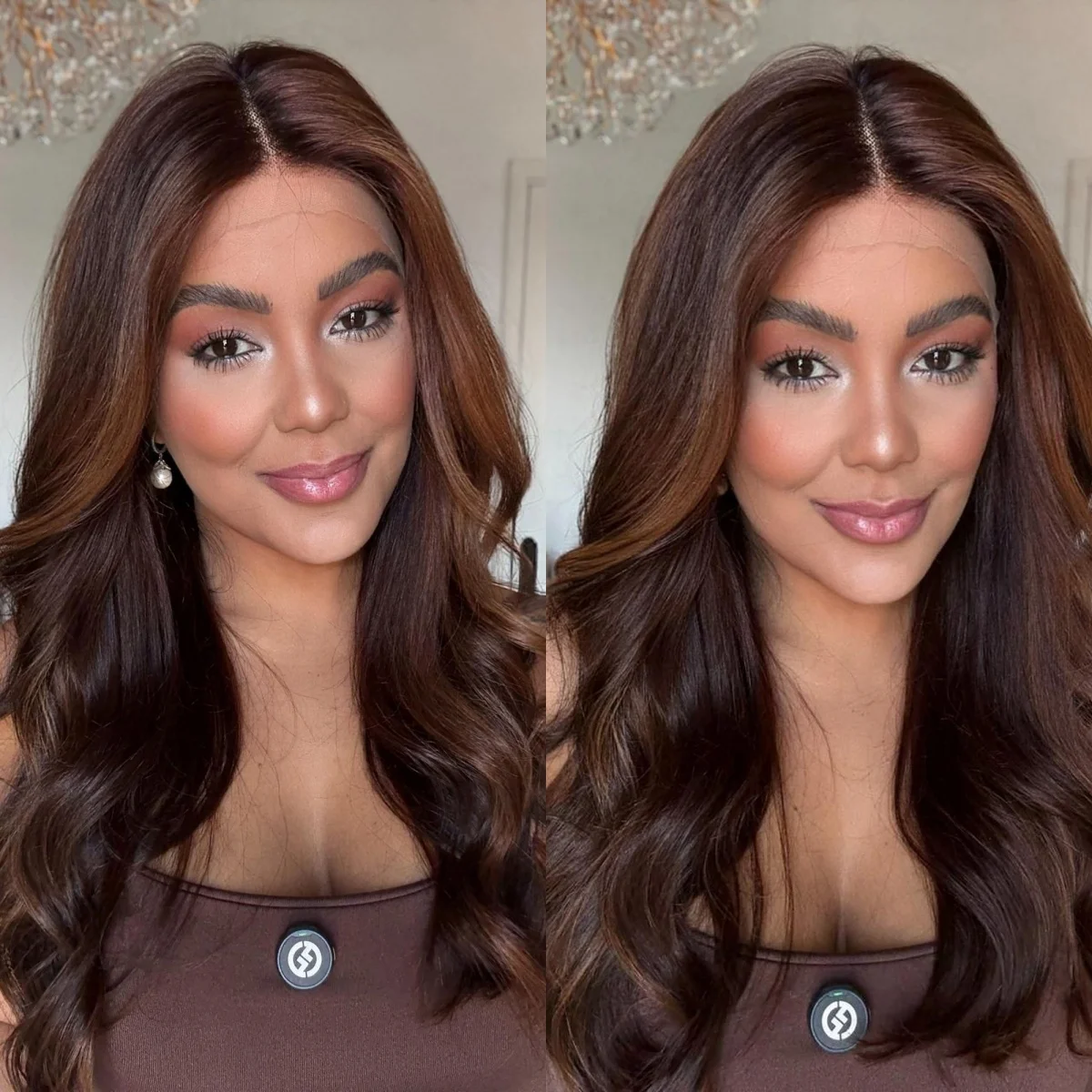 

Новый стиль, 18-дюймовый темно-коричневый синтетический кружевной верх, парики средней длины, средний пробор, объемная волна, термостойкое волокно, парик для ежедневного использования