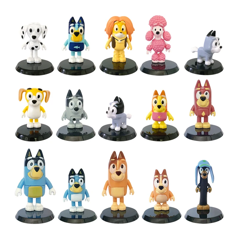 Bluey Bingo Figure Anime Dolls Friend With Base Cute Dog Family Bluey Action Figure Model Statue Decoration Kids Christmas Toys