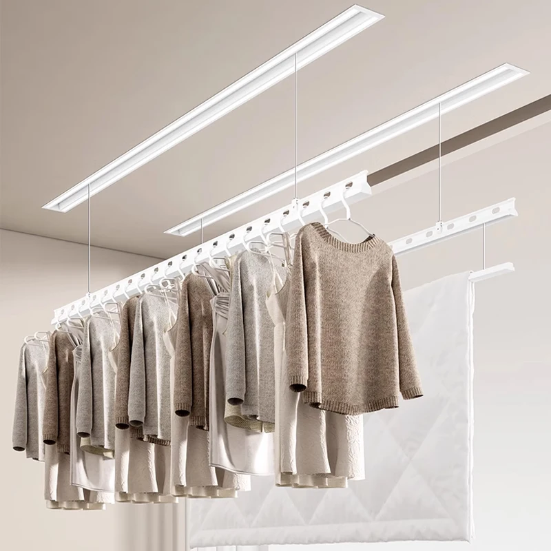 

Balcony Ceiling Smart Clothes Drying Rack Automatic Lifting Indoor Aluminum Electric Clothes Laundry Drying Rack White 35KG