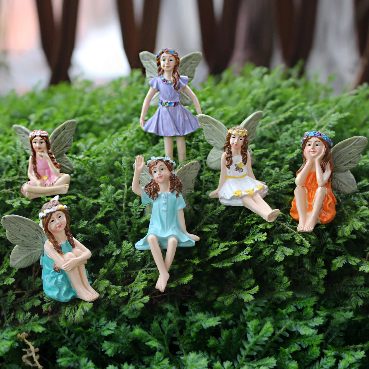 6PCS Magical Fairy Garden Figurines Set, Enchanted Winged Flower Fairy Statues, Resin Spring Outdoor Garden Decor, for Succulent