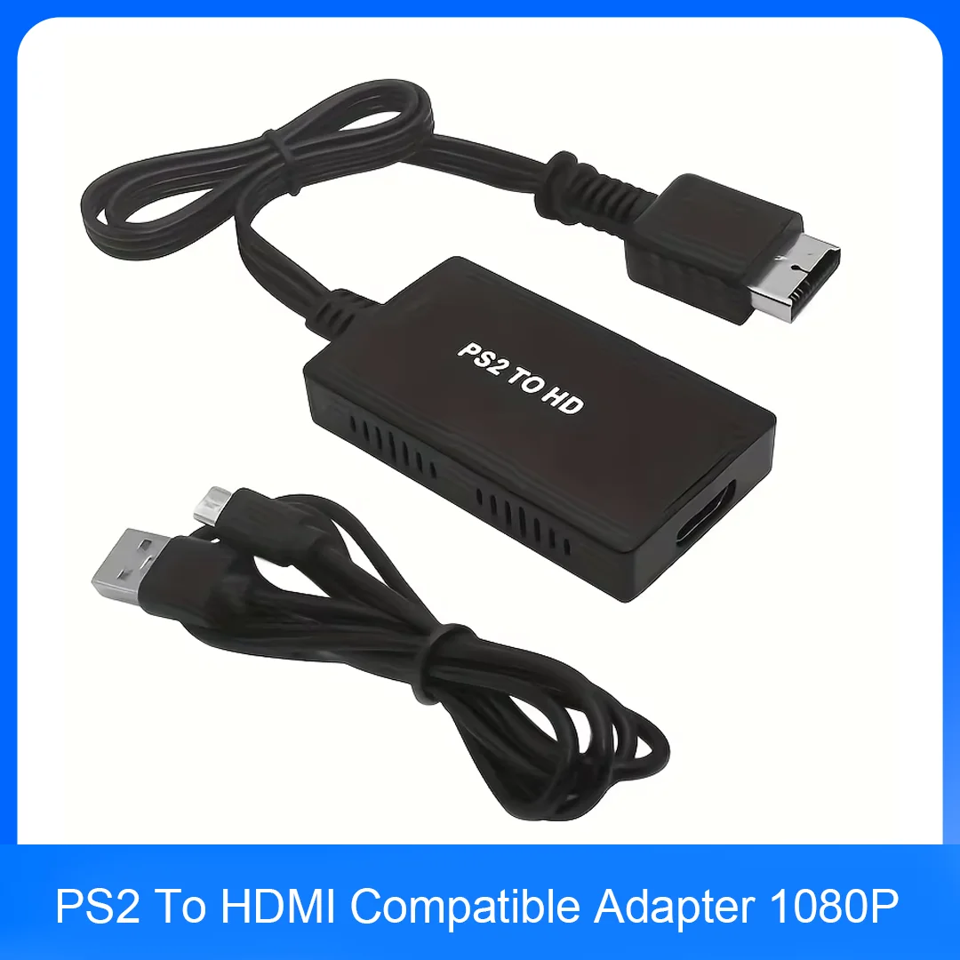 PS2 to HDMI‑Compatible Adapter 1080P Full HD Converter 3.5mm Jack Plug&Play Supports 480i 480p 576i Retro Game