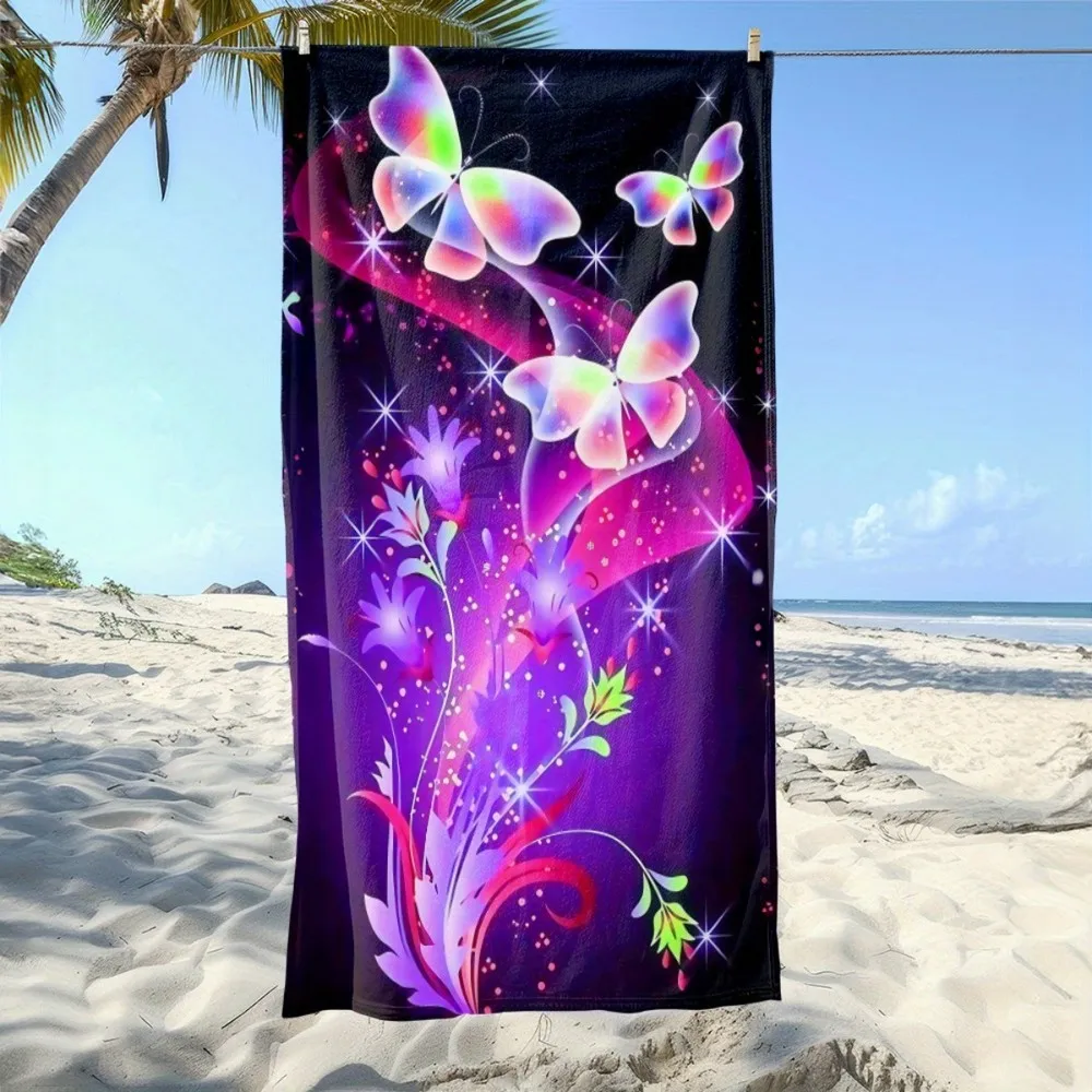 Glowing Floral Butterfly Beach Towel Patterned Sunscreen And Windproof Suitable For Swimming Pool Camping Travel Blanket