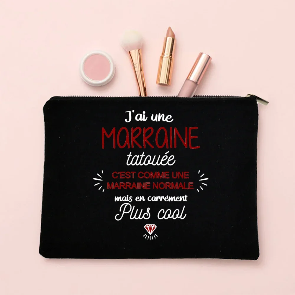 Sacos de maquiagem estampados para mulheres, melhor madrinha do mundo, estojo cosmético, bolsa de lavagem feminina, organizador de viagem, presentes para Marraine