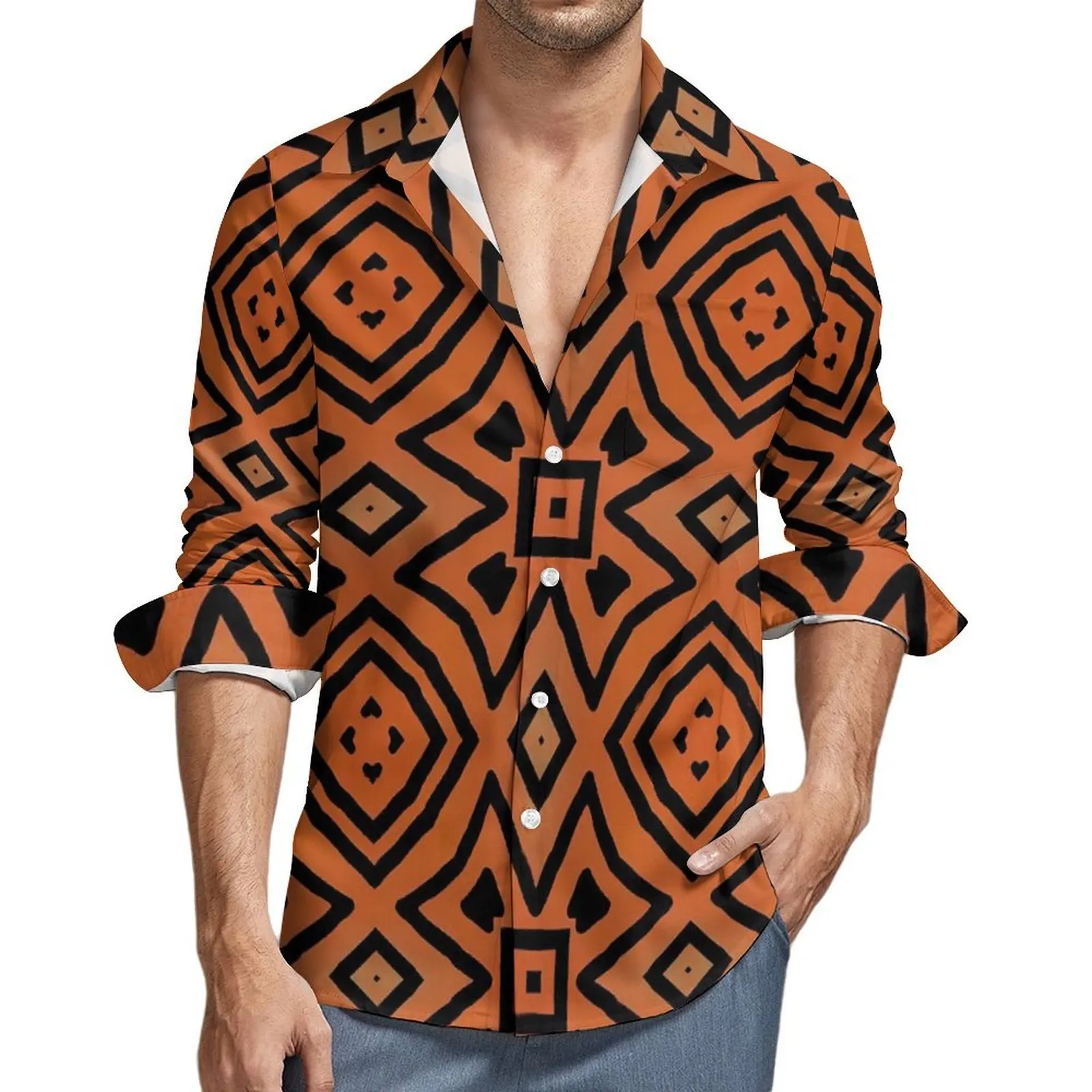 

Geo Print Hawaii Shirt For Man Vacation African Geometric Casual Shirts Short Sleeve Fashion Custom Vintage Oversized Blouses