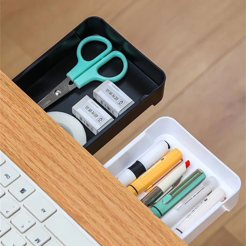 Self-Adhesive Hidden Storage Box Desk Storage Drawer Plastic Table Storage Holder Simple Sundries Cosmetics Stationery Organizer