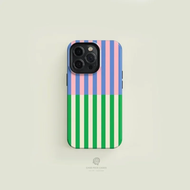 Bicolour Striped Blue Green Case For IPHONE 16ProMax 15 14 13 12 11 PRO Plus Acrylic TPU Two in one Magnetic Phone Cases