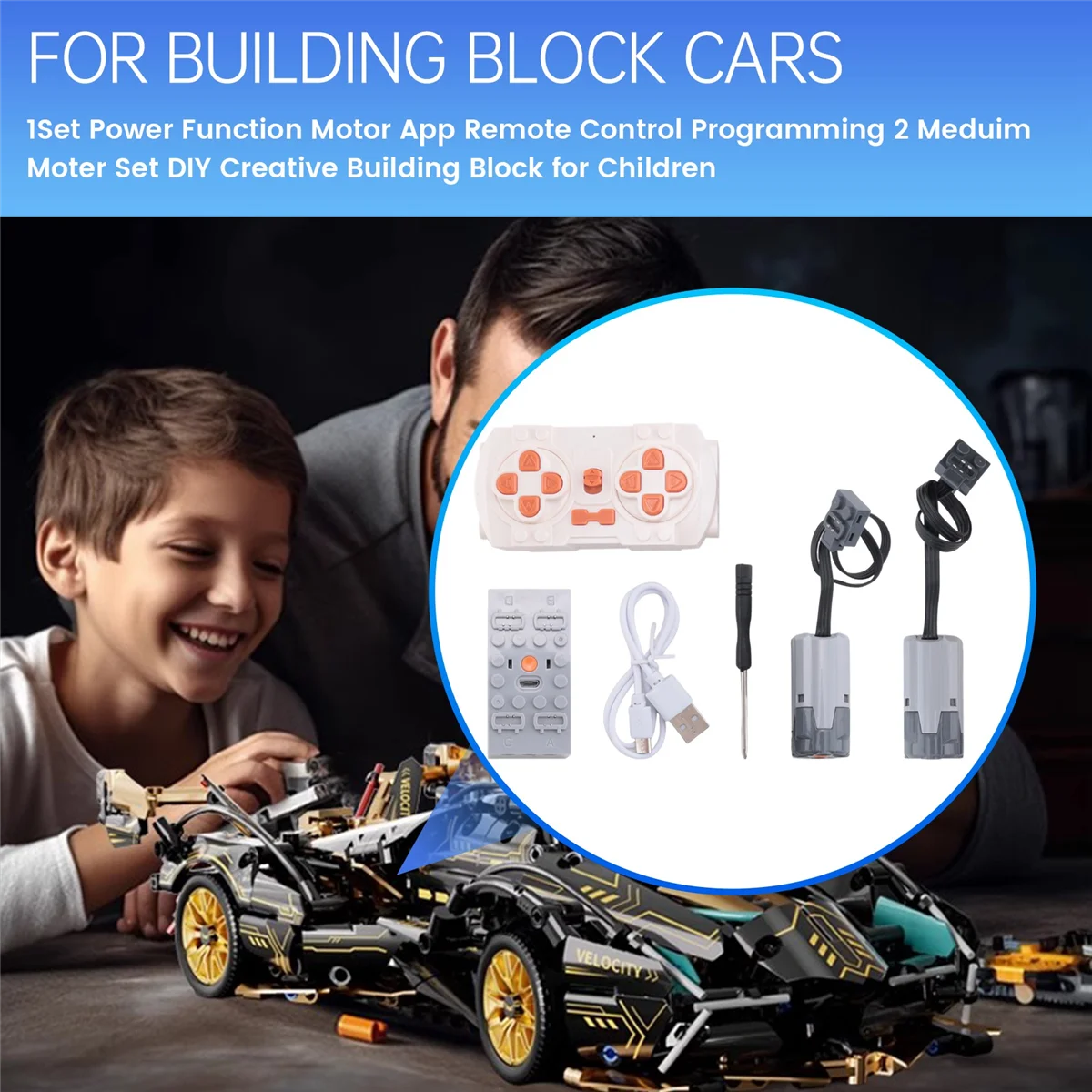 1Set Power Function Motor App Remote Control Programming 2 Meduim Moter Set DIY Creative Building Block for Children ZJY
