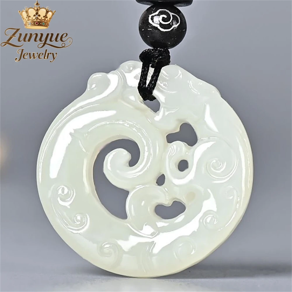 

Natural White Jade, Sheep Fat White, Hollowed-Out Dragon-Shaped Jade Pendant Luxury Quality Jewelry Fashion Jewelry Charms Gift