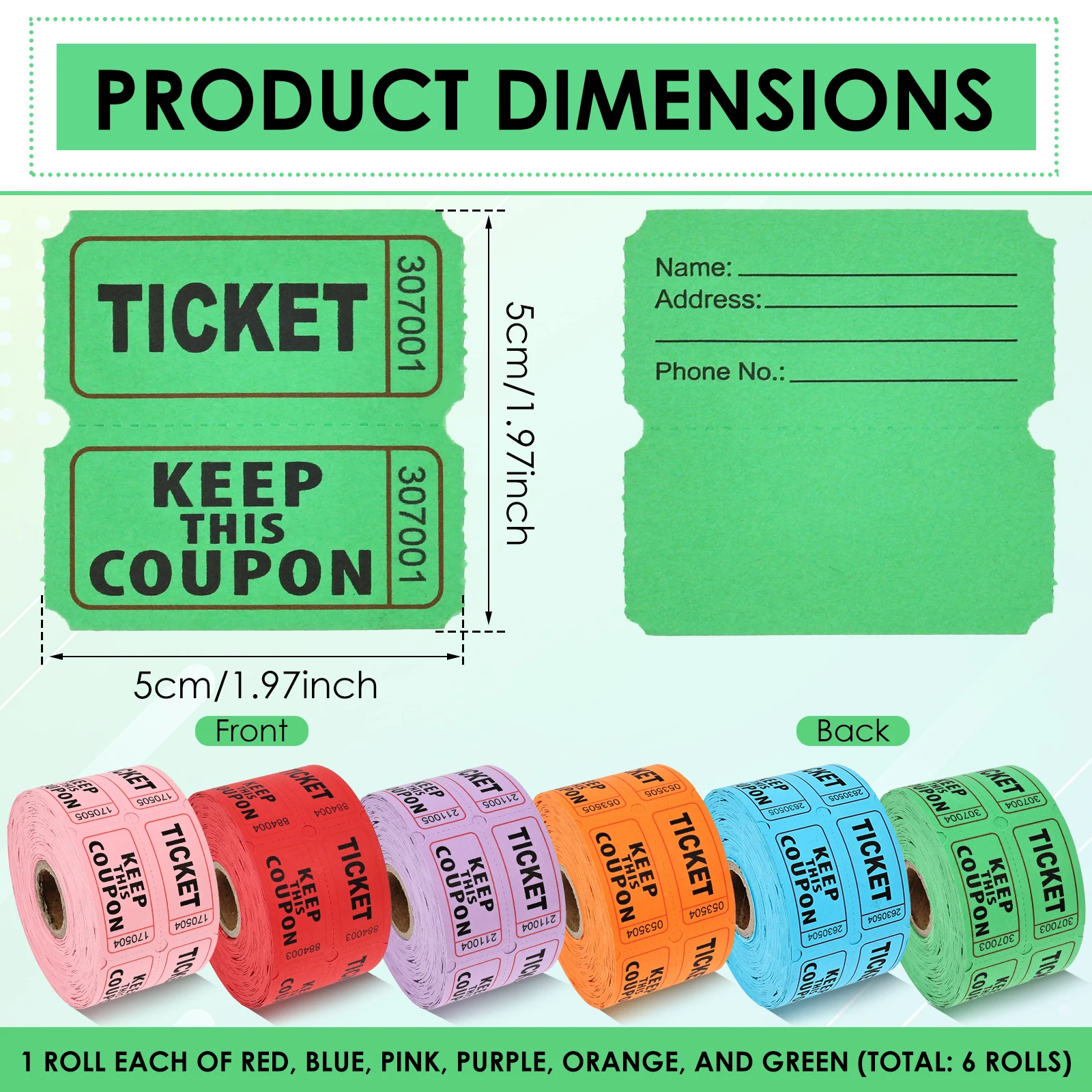 2/6 Rolls Colorful Tearable Raffle Tickets Double Rolls Admission Ticket Game Ticket For Events Carnivals Entry Class Reward view 2
