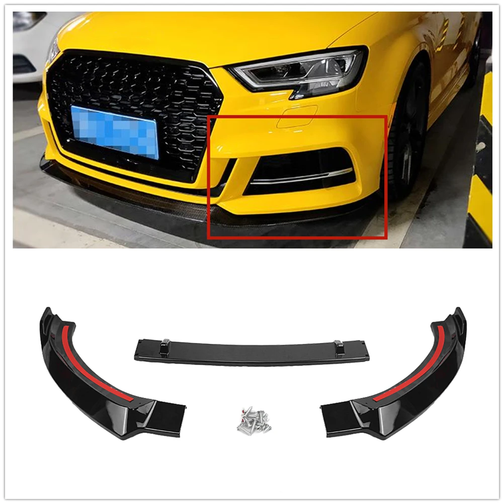 Car Front Bumper Spoiler Lip Blade Lower Splitter Blade Strip Bracket For Audi A3 S3 2017-2020