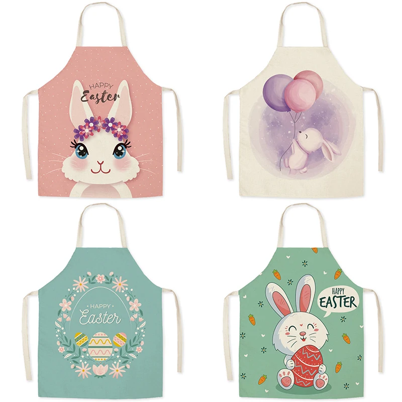 Easter Bunny Print apron Kitchen  Women's Linen  men's and women's Home Cleaning bib Cafe Baking accessories