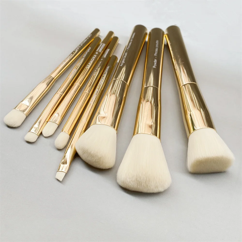 SEP + PANTONE UNIVERSE Faux Cashmere Makeup Brush Set - 8pcs Gold Soft Hair Beauty Cosmetics Brushes Blender