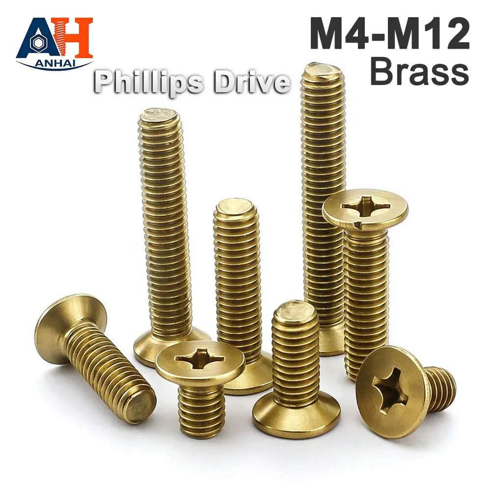 DIN765 Brass Phillips Flat Countersunk Head Machine Screws M2 M2.5 M3 M4 M5 M6 M8 Cross Recess Metric Thread Fasteners  5-50pcs