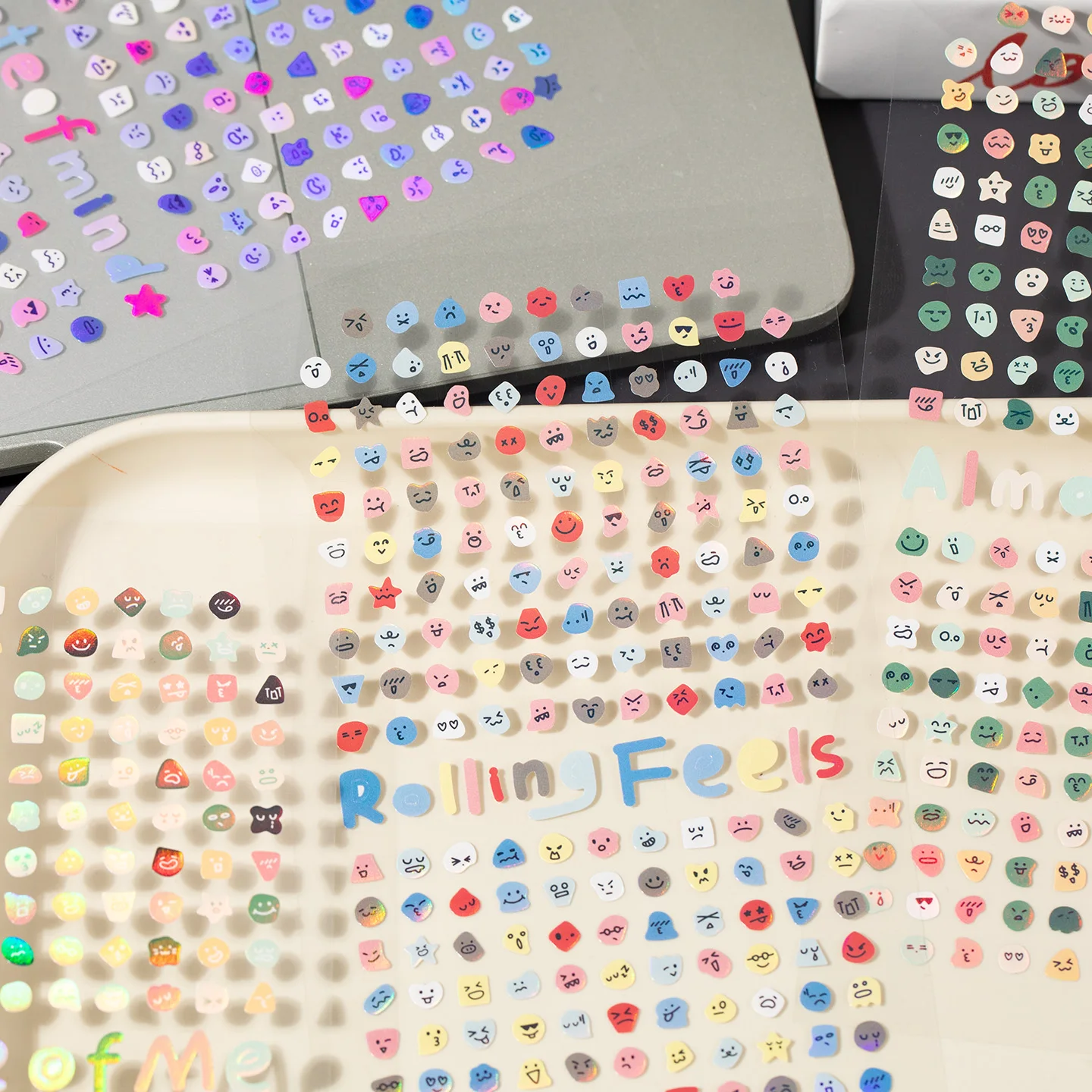 8 Sheets/4 Pack Cute Mini Emotion Emoji Stickers, Nail Stickers for DIY Scrapbooking, Photo Frame Collage Material Decoration