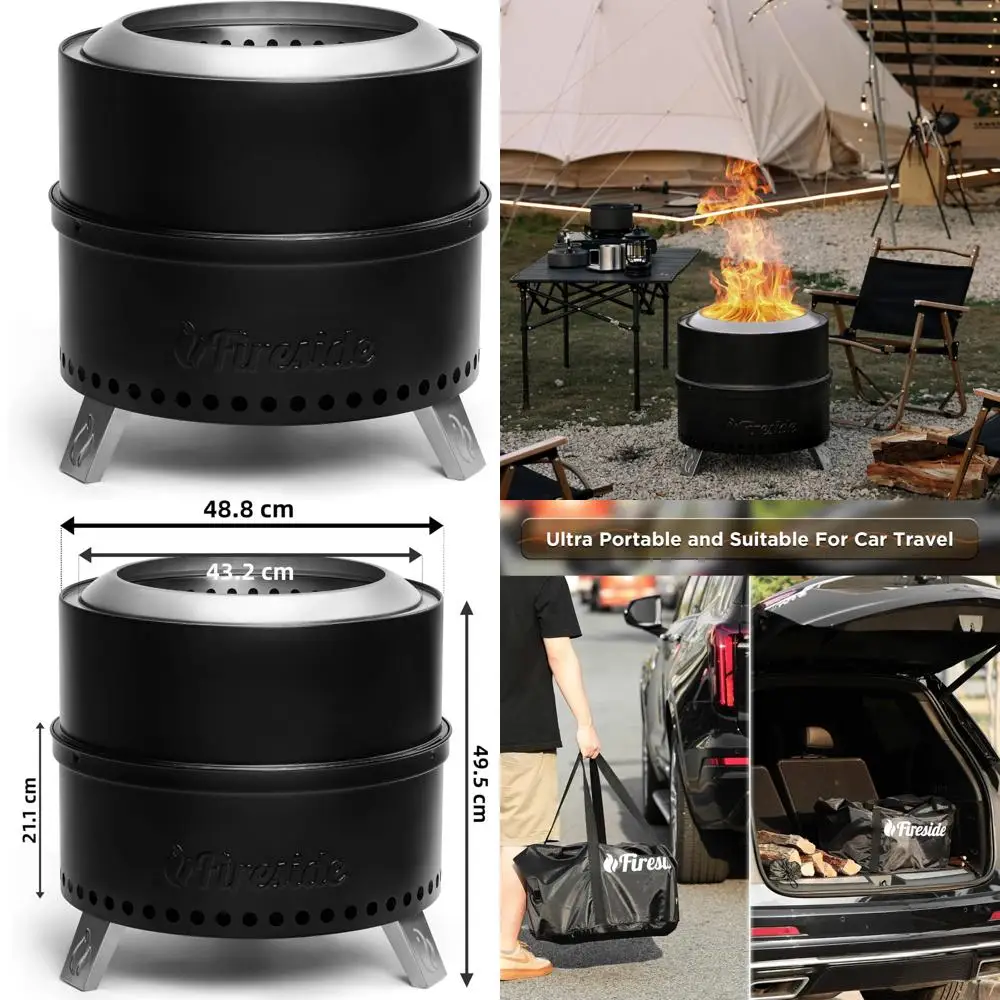 

Портативная уличная дровяная костра, 19-дюймовая нержавеющая сталь, бездымная, с подставкой и съемной пепельницей для кемпинга и спинки