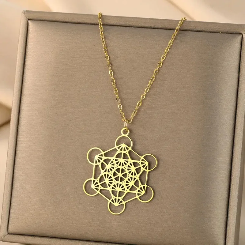 Selo do Arcanjel Metatron Pingente Colar de Aço Inoxidável Geometria Sagrada Hexagrama Amuleto Jóias