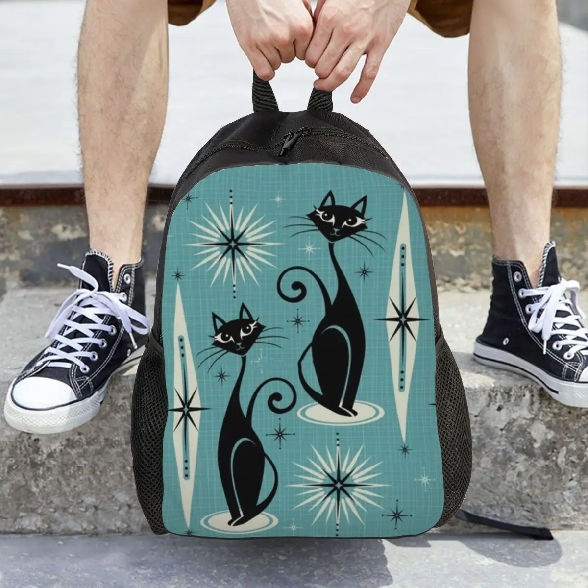 

Синий рюкзак Mid Century Meow On, Лидер продаж, рюкзак большой емкости, детская сумка для книг, школьная сумка, сумки на плечо для мужчин и женщин