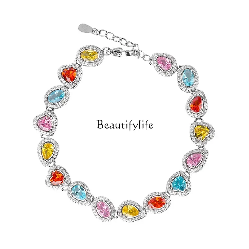 European and American colored diamond rhinestone dinner bracelet irregular colored zircon luxury candy bracelet