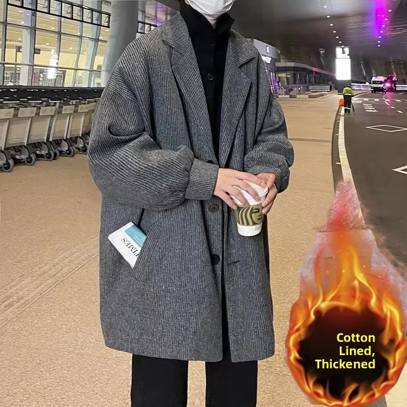 

Мужское ретро-пальто из вельвета, утепленное, средней длины, осенне-зимнее, модное, повседневное, однобортное, шерстяное, верхняя одежда