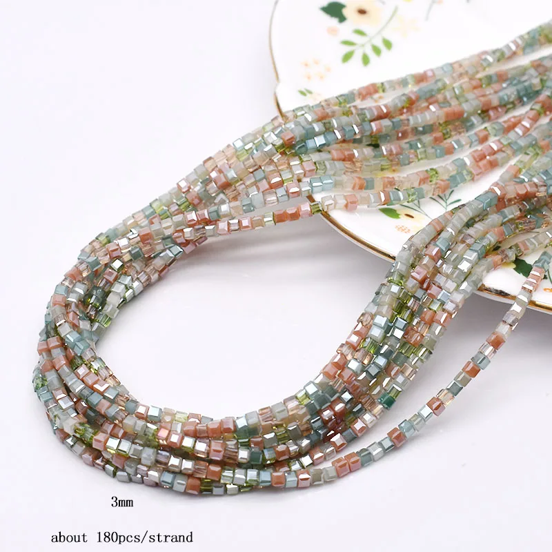 혼합 캔디 색상 3mm 180pcs 큐브 체코 크리스탈 유리 구슬 큐브 사각형 유리 느슨한 공간 비즈 보석 만들기 DIY 수제