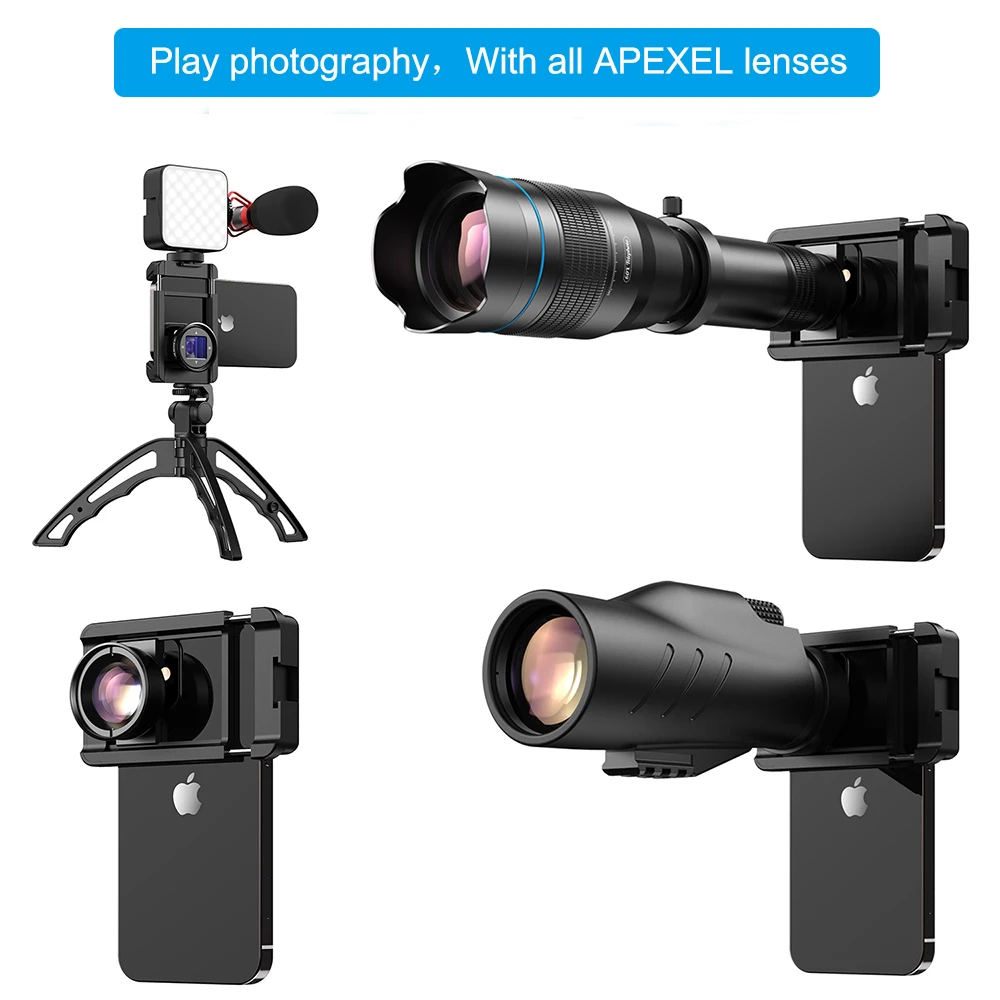 APEXEL 17mm Thread Universal clip  66-95mm Extendable Clamp Lens Used For Live Photography For APEXEL Lenses Most Smartphones