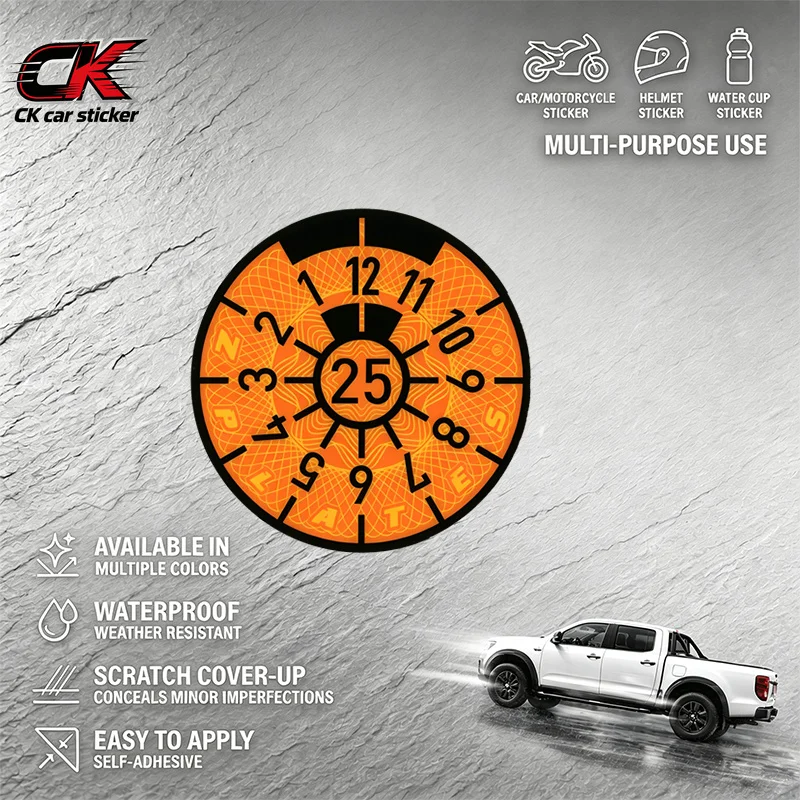 Round Orange Vehicle Decal New Plates Car Sticker Number Game WheelWaterproof for Car Motorcycle Laptop Auto Body Decoration