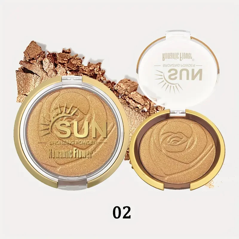 Romantic Flower Bronzing Powder For Dark Skin - 3 Colors, Shimmer Waterproof Face Makeup Highlighter, Medium Coverage, Suitable