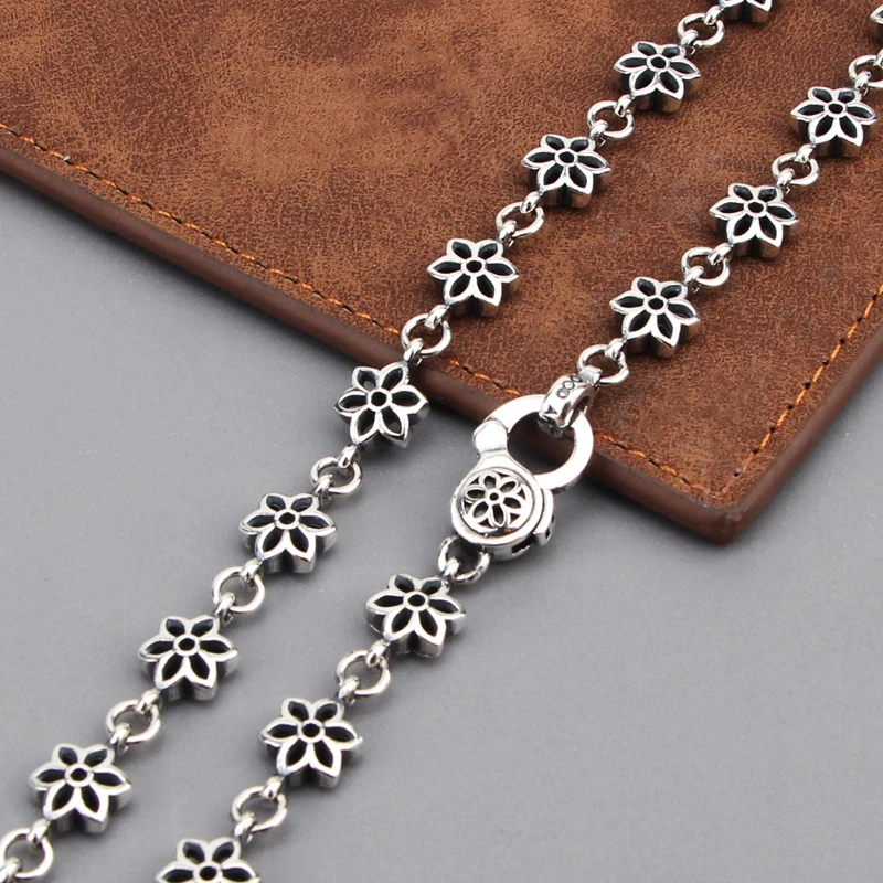 S925 pure silver classic cherry blossom necklace, American men's and women's hip-hop six pointed star collarbone chain trend