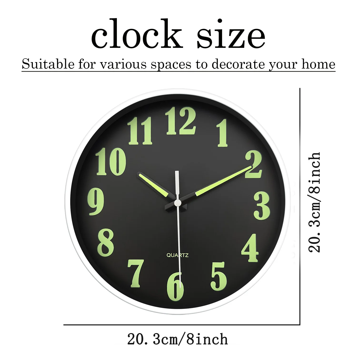 1pc 8 inch minimalist glow-in-the-dark wall clock, luminous digital hands design wall clock, home mute clock, for home decor