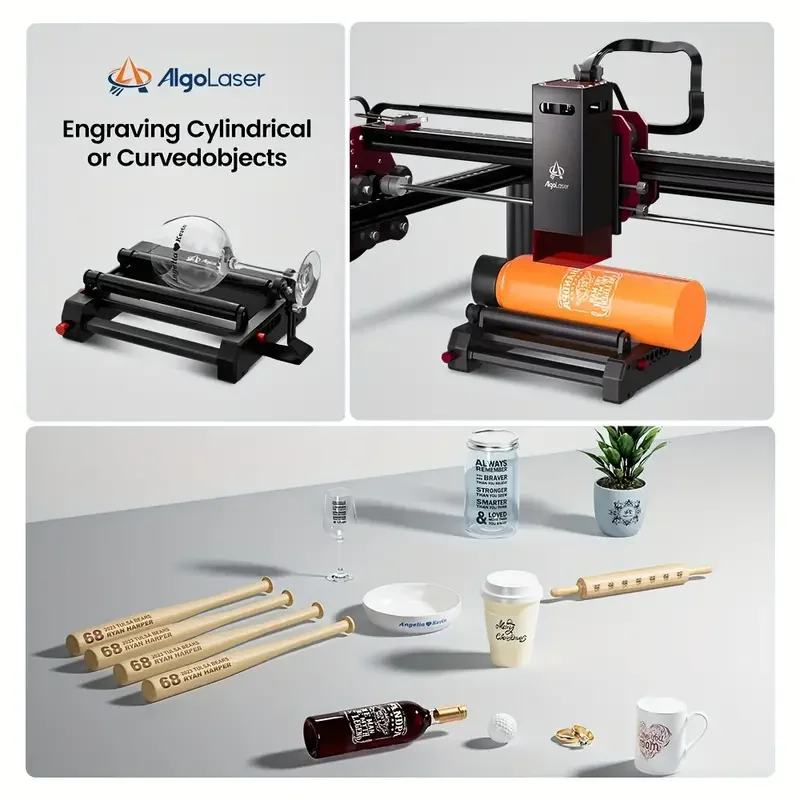 AlgoLaser Alpha Laser Engraving And Cutting Machine Cnc Desktop 22W Laser Engraver Rotary Roller 30L Air Assist Pump 400x400mm